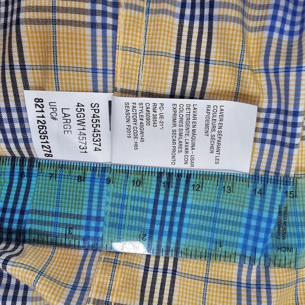 Izod Men's Yellow Multi Plaid Button Down Collar Long Sleeve Sport Shirt Size L - Picture 15 of 15